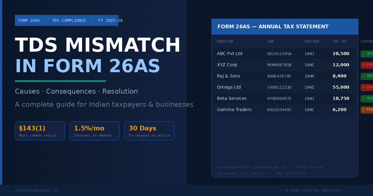 TDS Mismatch in Form 26AS: Causes, Consequences & How to Fix It (FY 2025-26)